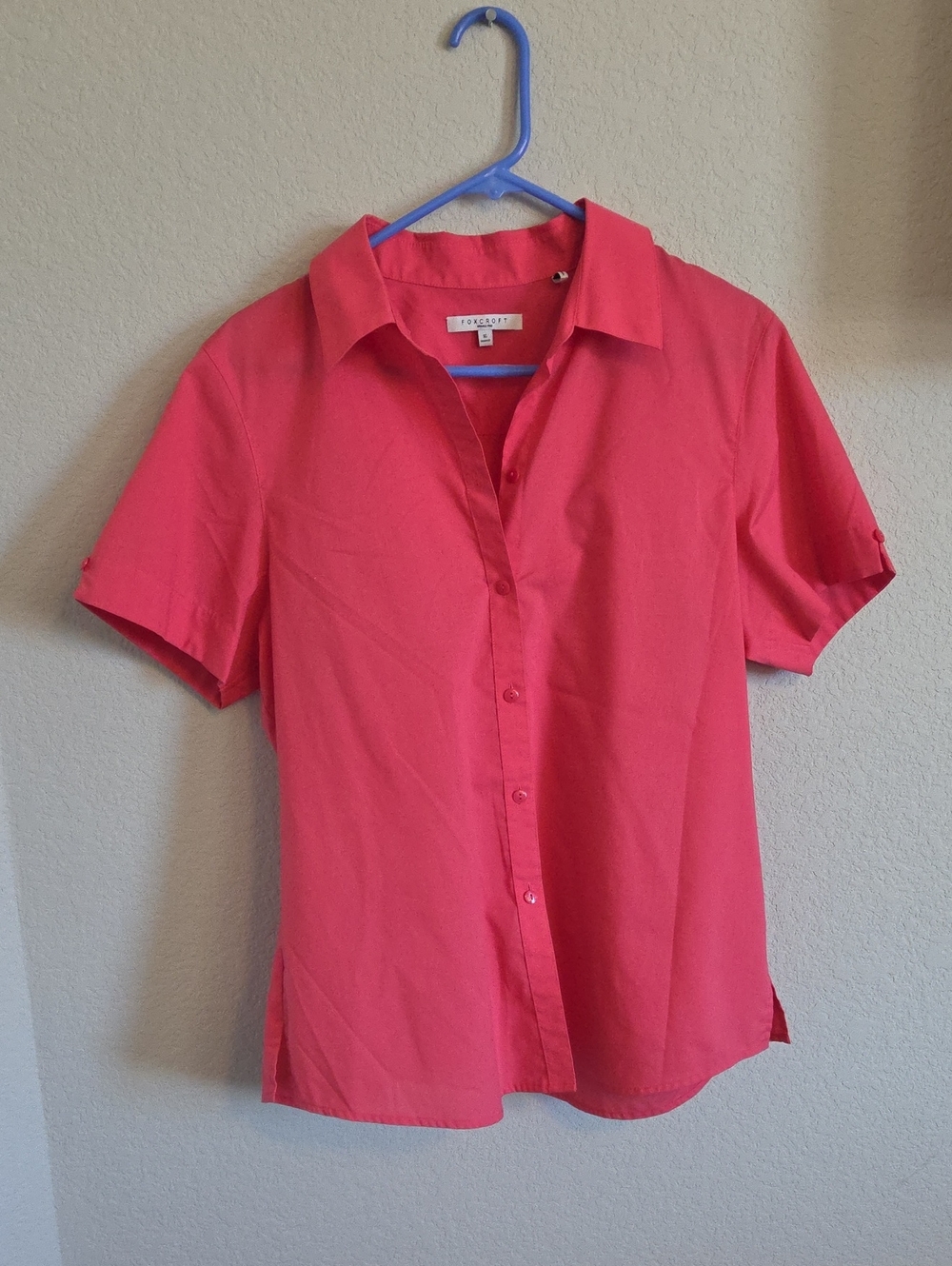 Foxcroft Non-Iron Coral Pink Short Sleeve Button Down Blouse 16
